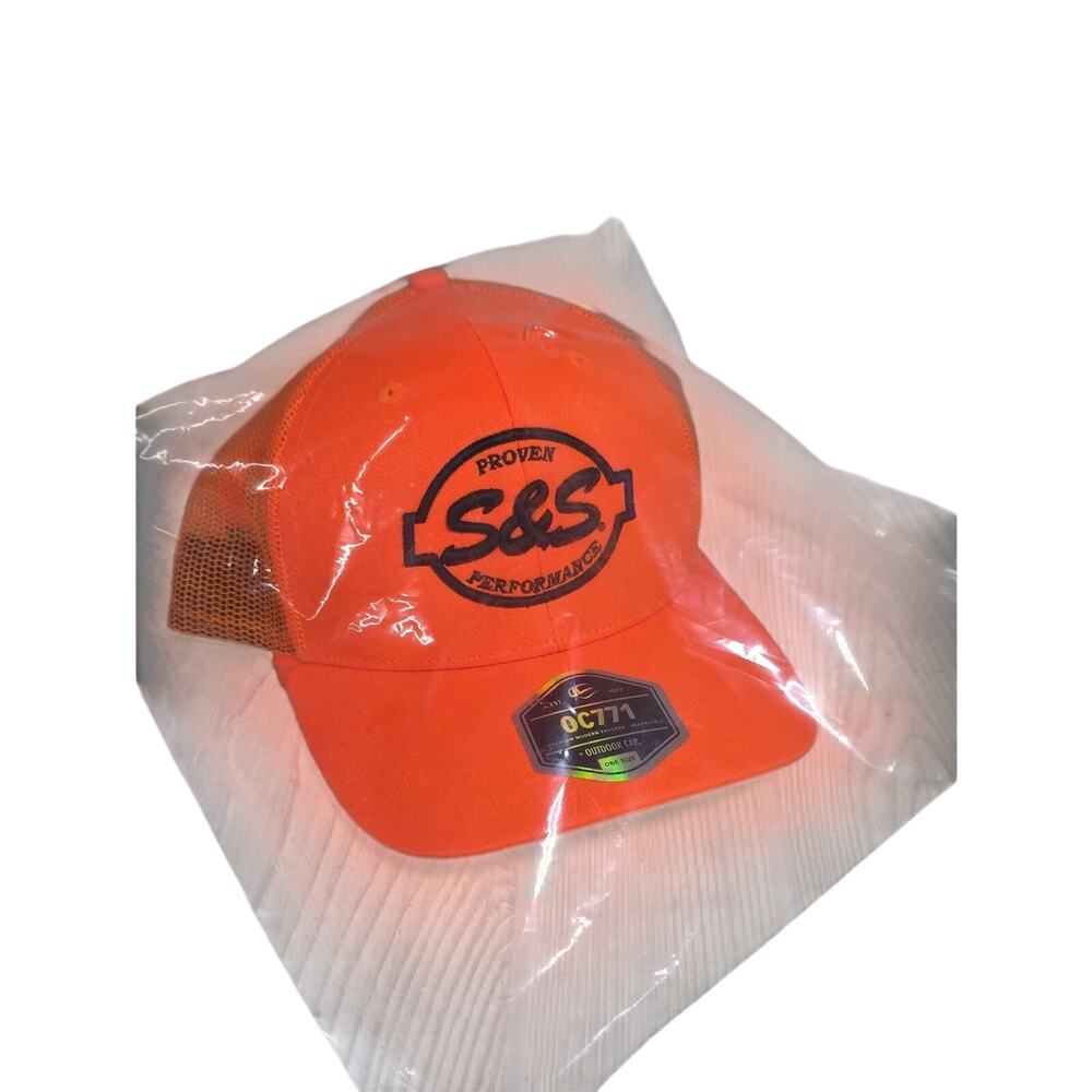 S&S Blaze Orange Trucker Cap Proven Performance Logo Adult Adjustable Hat NEW